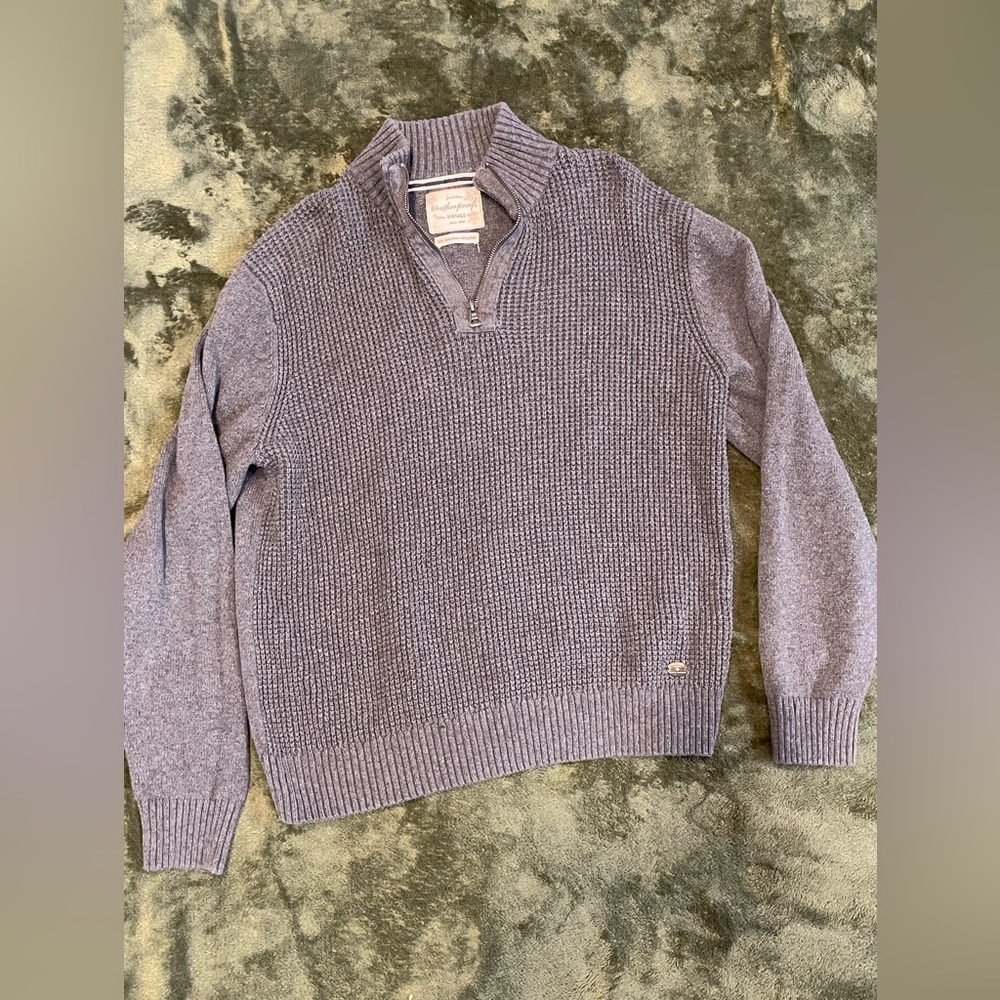 Weatherproof Sweater Vintage Knit Men Medium Gray 1/4 Zip 100% Cotton MSRP $90